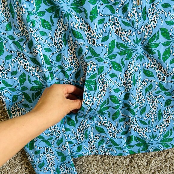 Lilly Pulitzer XS Melena Popover Bon Bon Blue Leapin Half-Zip Pullover Jacket - Picture 4 of 10